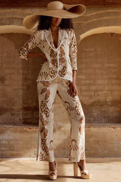 FLORES LINEN VISCOSE FLARED PANT IN ARENA DEL SOL