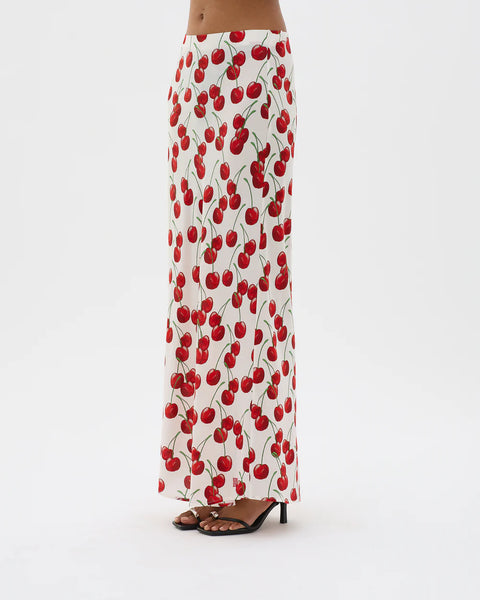 WHITE CHERRY BIAS MAXI SKIRT