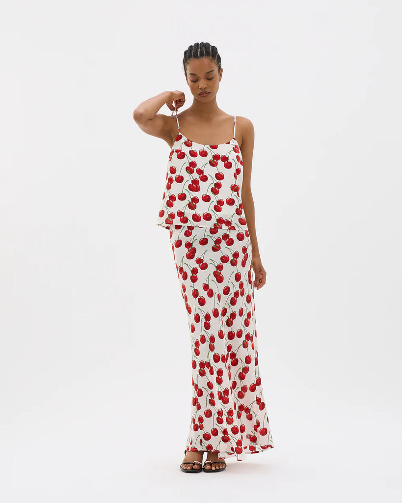 WHITE CHERRY BIAS MAXI SKIRT