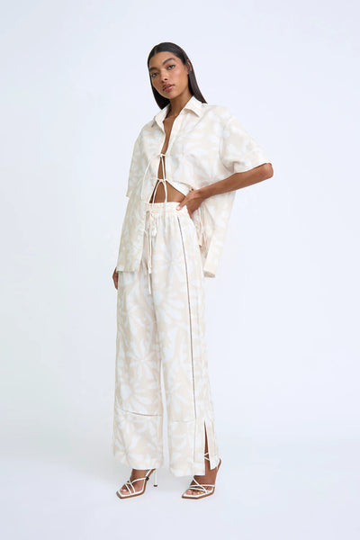 SAND DESERT FLORAL TIE SHIRT - SAND IVORY