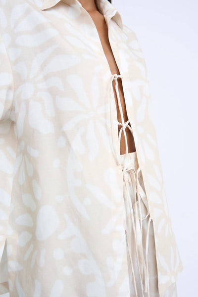 SAND DESERT FLORAL TIE SHIRT - SAND IVORY