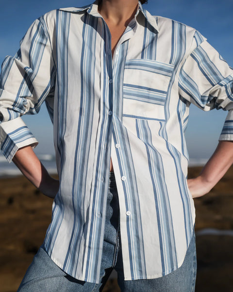 BUDDY SHIRT IN CERULEAN ANTIQUE STRIPE