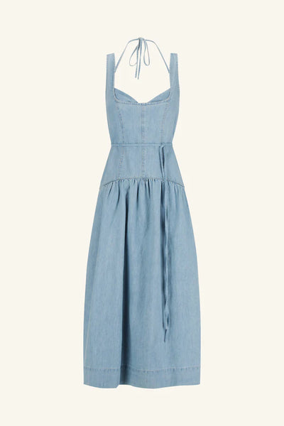 Ellsworth Bustier Gathered Midi Dress - Bleached Blue