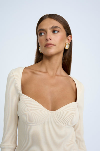 LORETTA SHAPE KNIT TOP- SAND