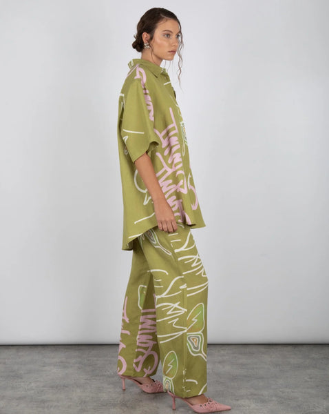 BIG SHIRT GRAFITTI BUTTERFLY KHAKI