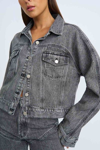 REBEL CROP DENIM JACKET - GREY STONE WASH
