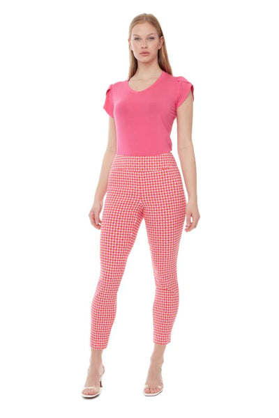 PINK HOUNDSTOOTH SLIM ANKLE PANT