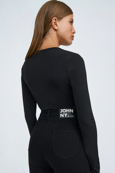 V FRONT GATHER TOP - BLACK