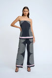 ZEN LINEAR STRAPLESS TOP - BLACK IVORY PINK