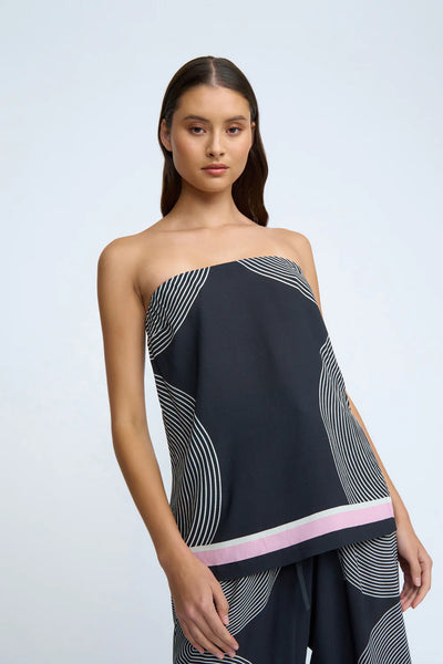 ZEN LINEAR STRAPLESS TOP - BLACK IVORY PINK