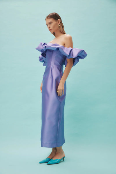 SUZI OFF SHOULDER MIDI DRESS- VIOLET