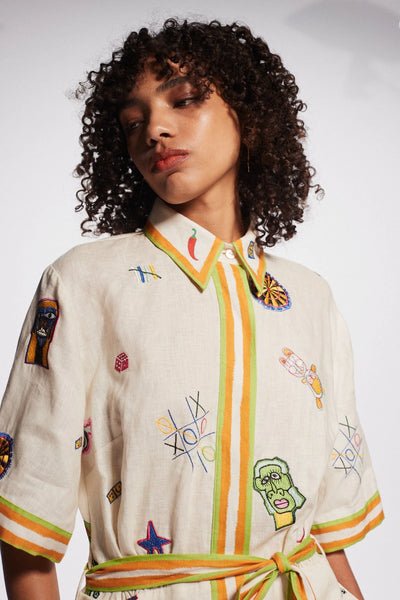 CHECKERS EMBROIDERED MINI DRESS