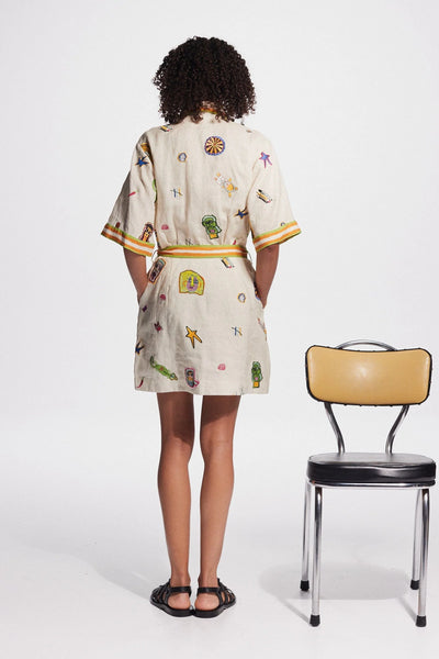 CHECKERS EMBROIDERED MINI DRESS