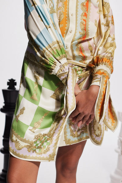 CHECKMATE SILK MINI DRESS