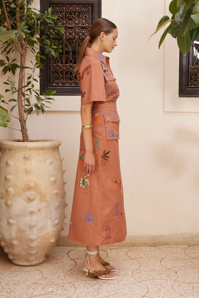 PREORDER- DUSTY EMBROIDERED MIDI SKIRT