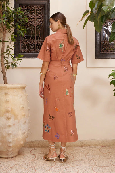 PREORDER- DUSTY EMBROIDERED MIDI SKIRT