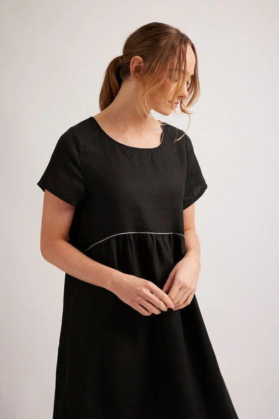 BELLE LINEN DRESS IN BLACK