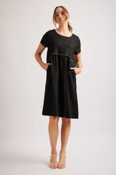 BELLE LINEN DRESS IN BLACK