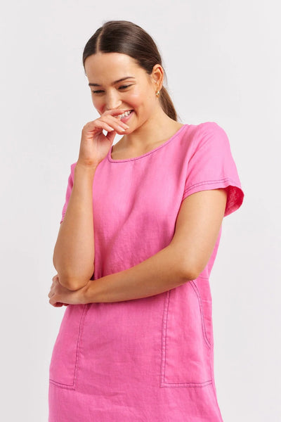 CHIARA LINEN DRESS IN LIPSTICK