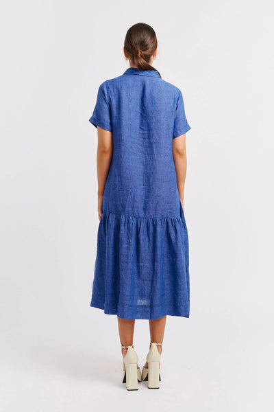 DORA LINEN DRESS IN DENIM BLUE