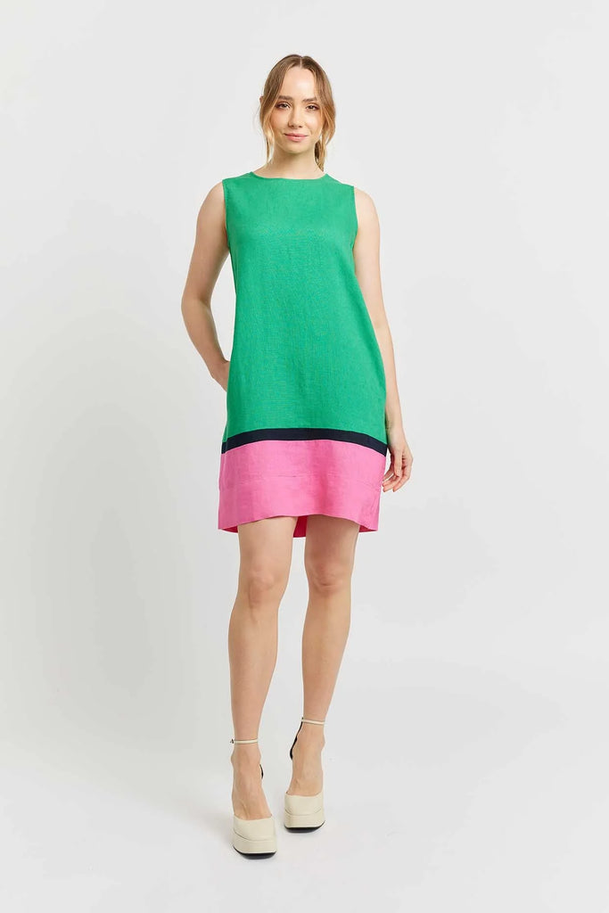 MONTI LINEN DRESS IN KELLY GREEN