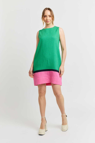 MONTI LINEN DRESS IN KELLY GREEN