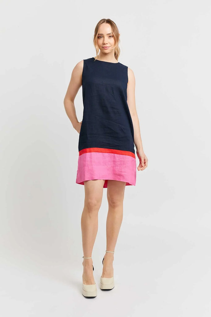 MONTI LINEN DRESS IN NAVY