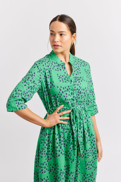 SERENA LINEN DRESS IN EMERALD MARTINI