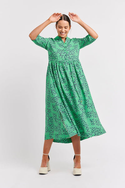 SERENA LINEN DRESS IN EMERALD MARTINI