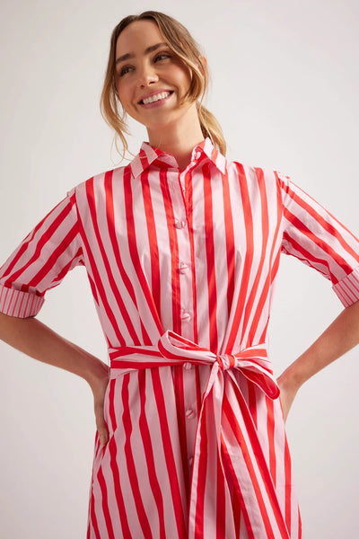 TARTUFO POPLIN DRESS IN PINK PARASOL STRIPE