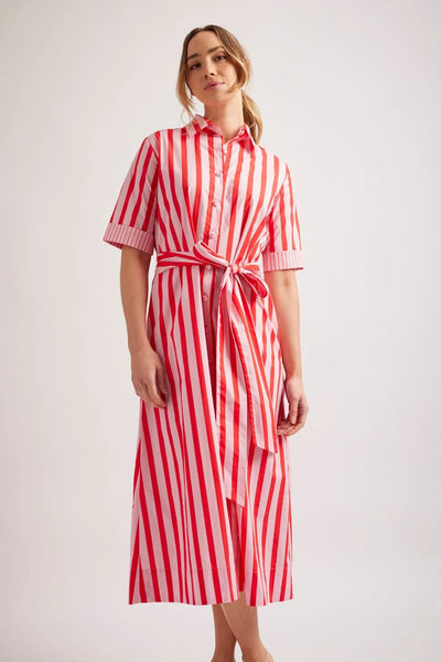 TARTUFO POPLIN DRESS IN PINK PARASOL STRIPE