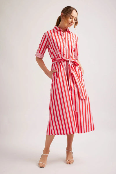 TARTUFO POPLIN DRESS IN PINK PARASOL STRIPE