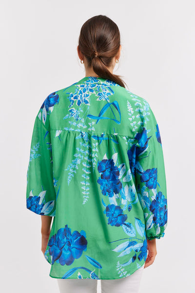 EDIE COTTON SILK TOP IN EMERALD NIGHT GARDEN