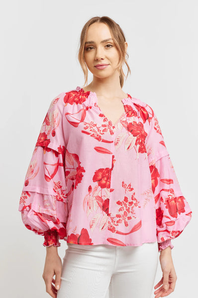 MILANA COTTON SILK TOP IN LOLLY NIGHT GARDEN