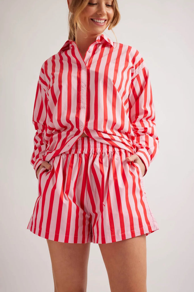 RAGAZZA POPLIN SHORT IN PINK PARASOL STRIPE