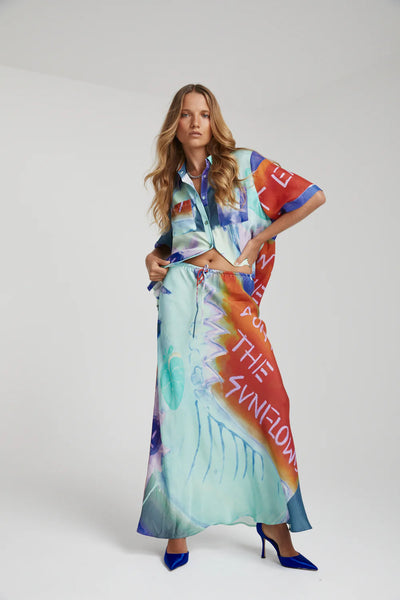 BUTTON UP SHIRT - BLUE SUNFLWR