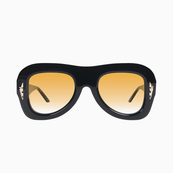 Bowery- Gloss Black w. Gold Metal / Orange Gradient Lens