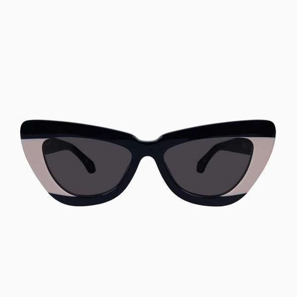 Lafayette- Gloss Black Light Tan Splice w. Rose Gold Metal / Black Lens