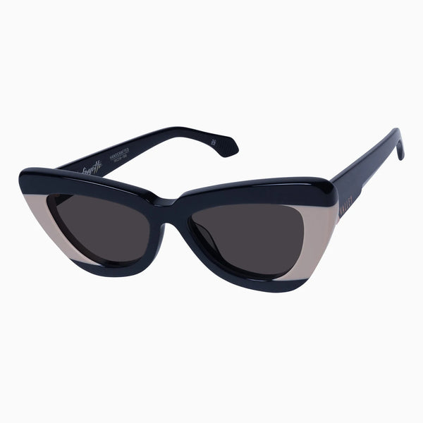 Lafayette- Gloss Black Light Tan Splice w. Rose Gold Metal / Black Lens