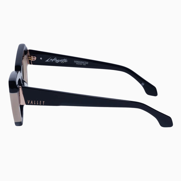 Lafayette- Gloss Black Light Tan Splice w. Rose Gold Metal / Black Lens