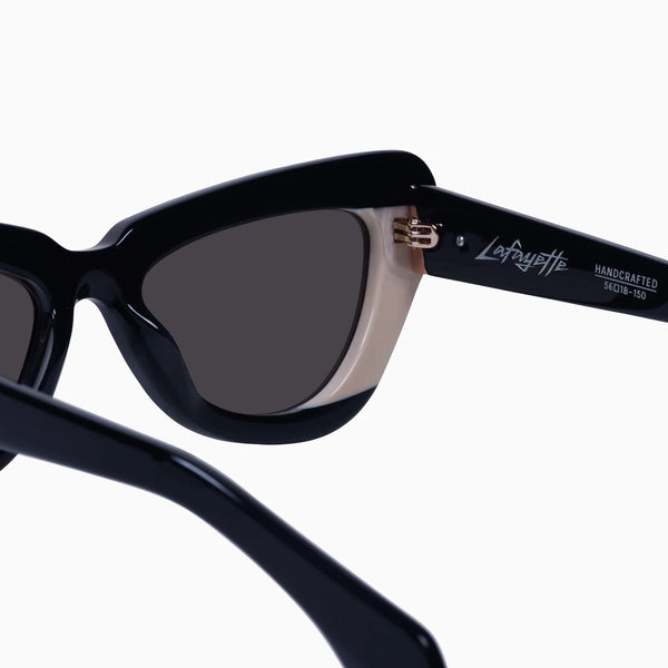 Lafayette- Gloss Black Light Tan Splice w. Rose Gold Metal / Black Lens