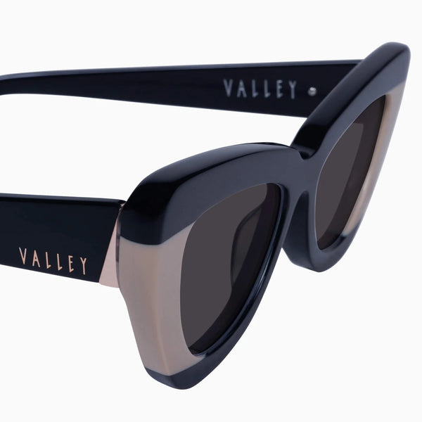 Lafayette- Gloss Black Light Tan Splice w. Rose Gold Metal / Black Lens