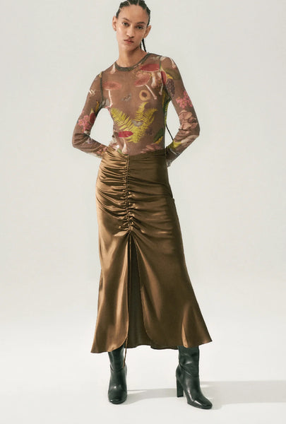 SLIT LONG BIAS SKIRT DARK EARTH