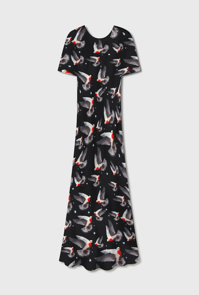 SHORT SLEEVE BIAS DRESS BLEEDING DOVE