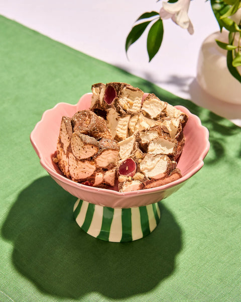 BLUSH STONEWARE STAND FLOWER BOWL