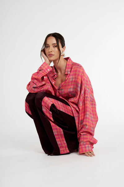 LS OVERSIZED SHIRT - NEON PLAID