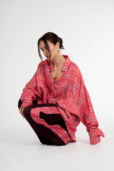 LS OVERSIZED SHIRT - NEON PLAID