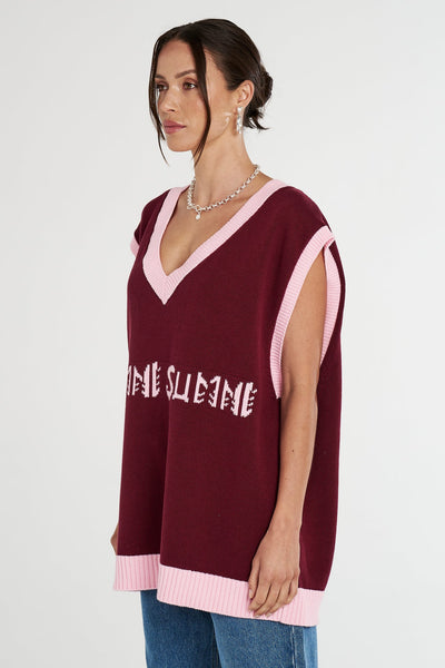 OS KNIT VEST - PLUM