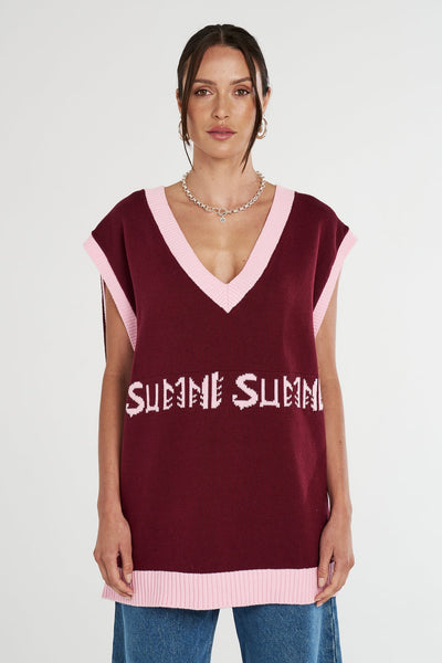OS KNIT VEST - PLUM