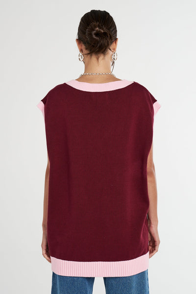 OS KNIT VEST - PLUM